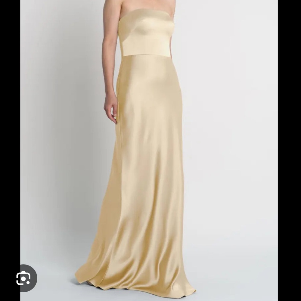 Jenny Yoo Strapless Satin Maxi Dress in Champagne